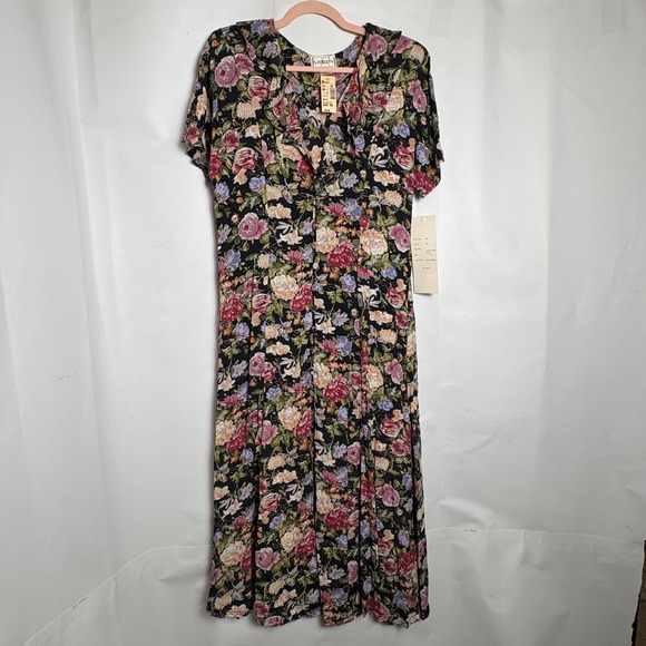 S. Roberts Dresses & Skirts - NWT S. Roberts Vintage 90s Dark Floral Maxi Dress Button Front Ruffle 13/14